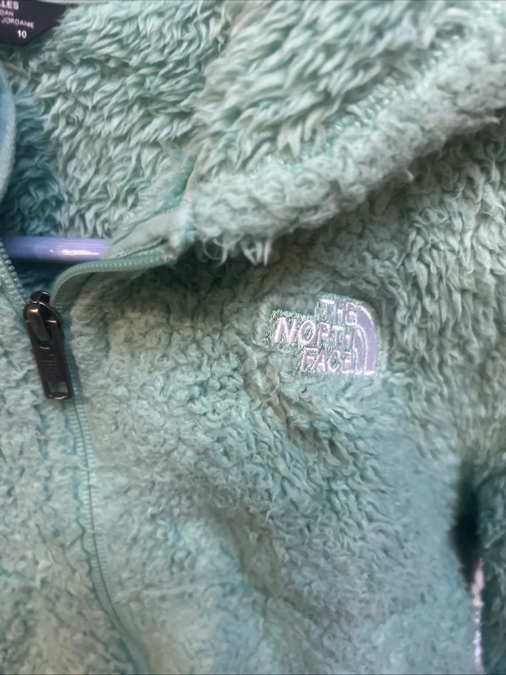 North Face Girls M  Osito  Zip Fuzzy Hoodie Sea Green 10/12 Jacket Soft Fluffy